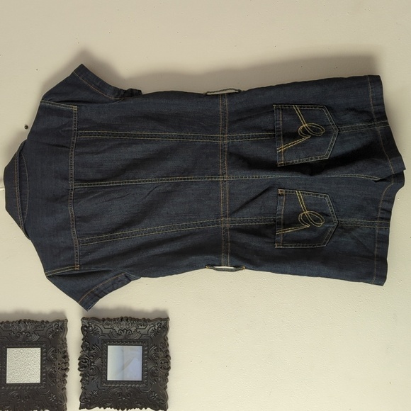 BEBE BUTTON FRONT SHORT SLEEVE DENIM ROMPER - Picture 6 of 12